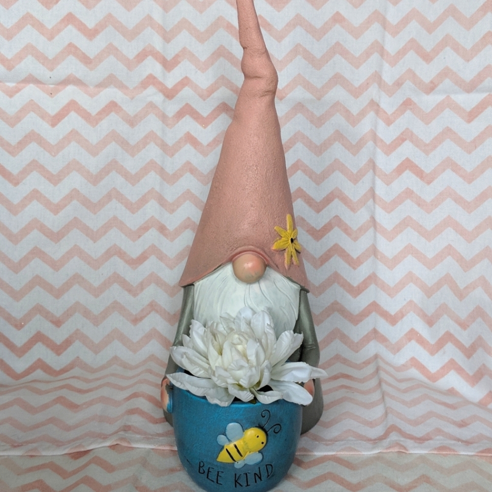 New - Gnome Garden Bee Kind with Faux Flowers - 12"
